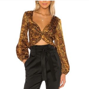 Superdown Snake skin crop long sleeve top